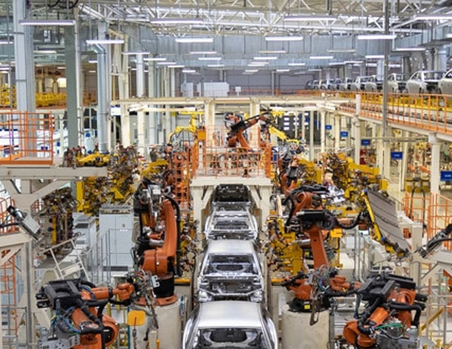 cars being built in factory