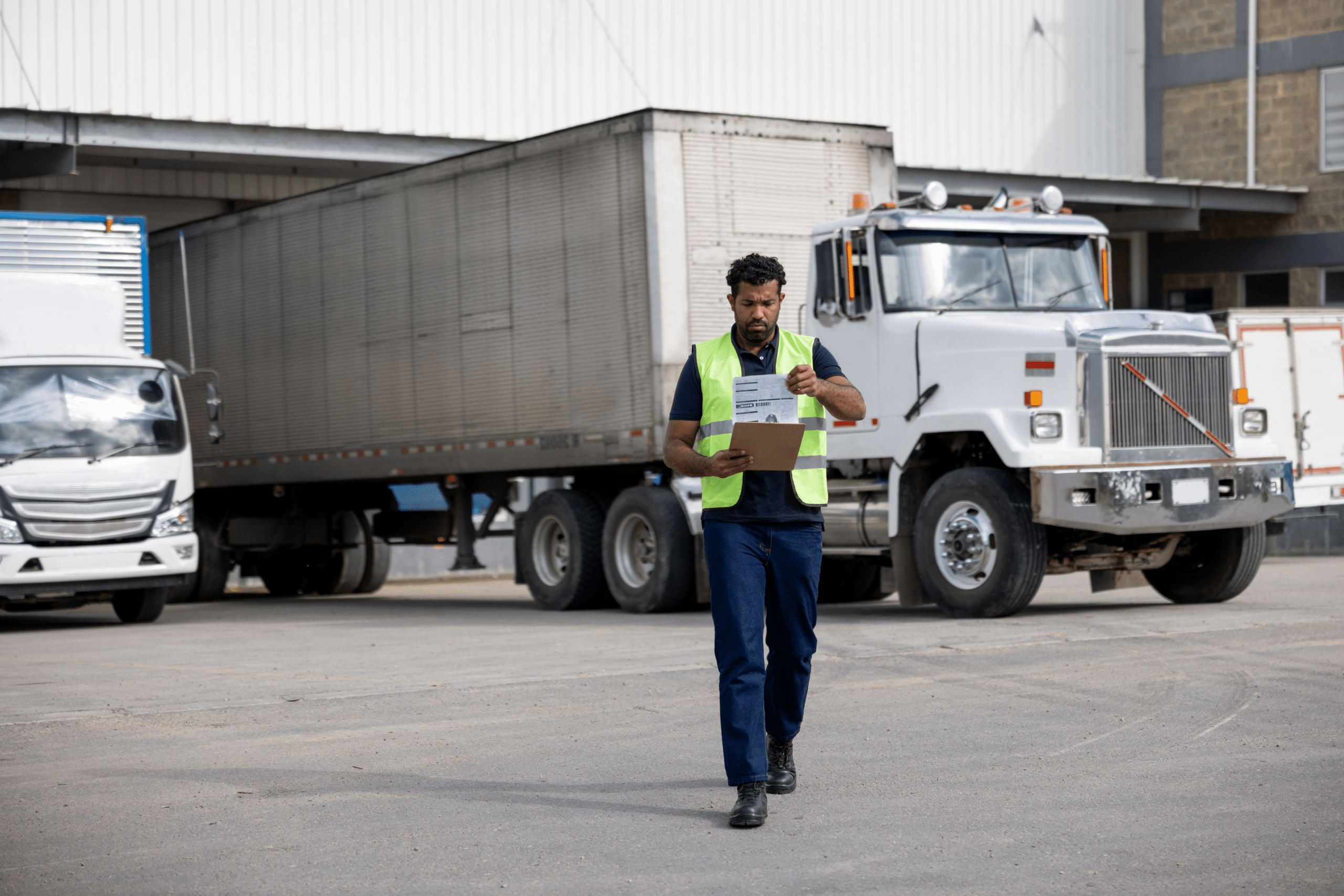 freight manager look at paperwork