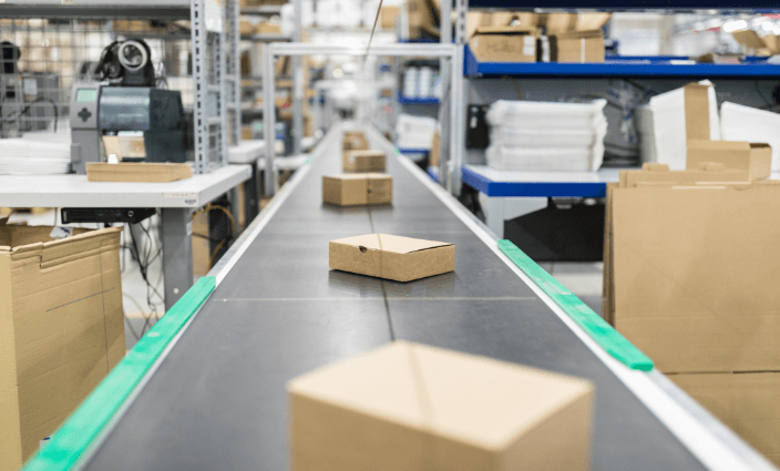 boxes on a conveyer belt