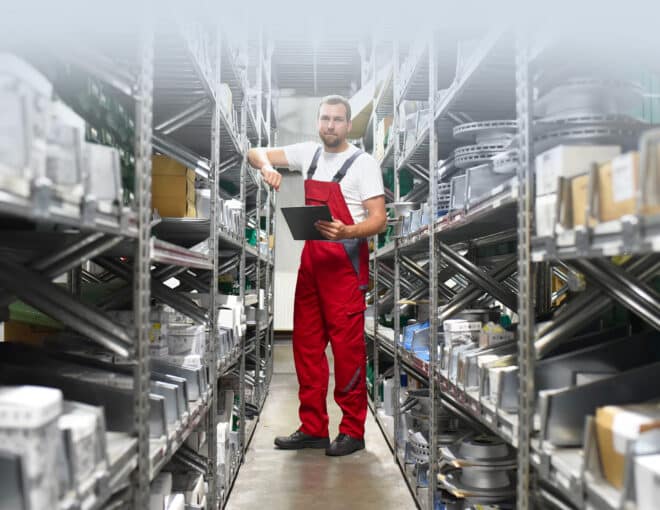 Automotive worker in warehouse