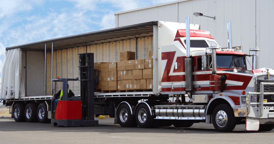 forklift unloading semi truck