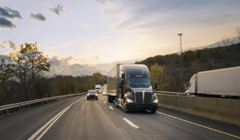 semi truck on busy road