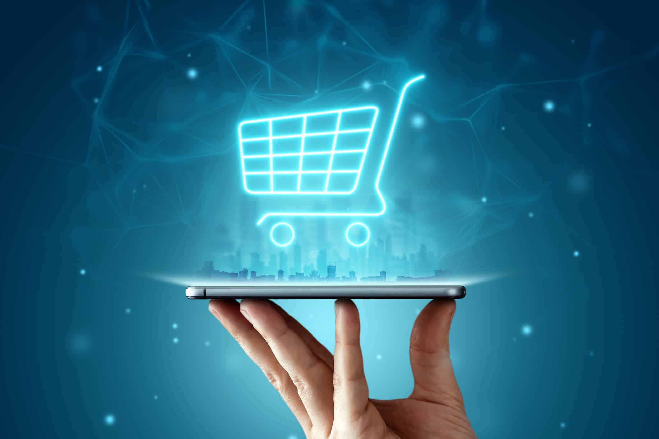 shopping cart image above a tablet