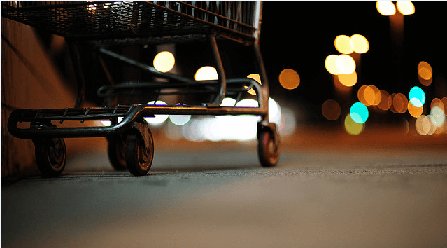 shopping cart wheels at night