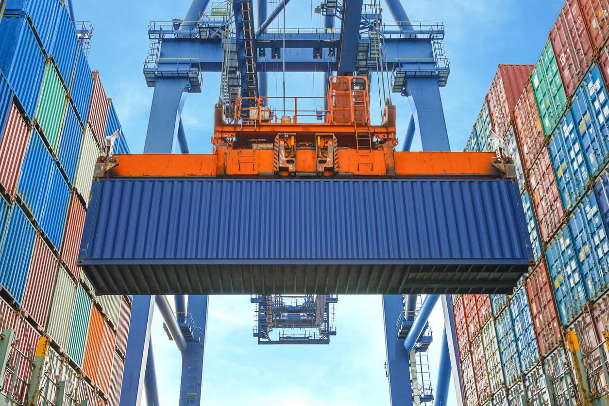 shipping container being lifted