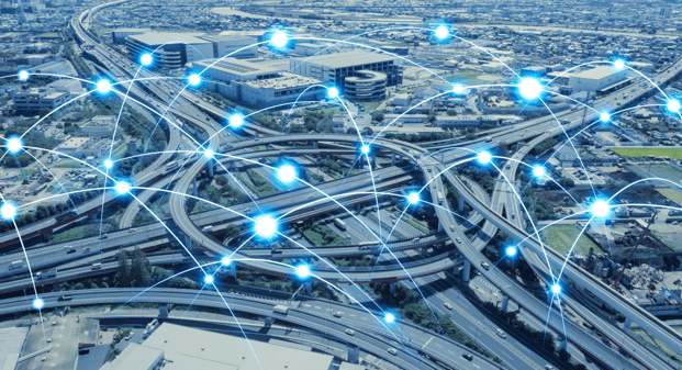 sky view of city roads and bridges