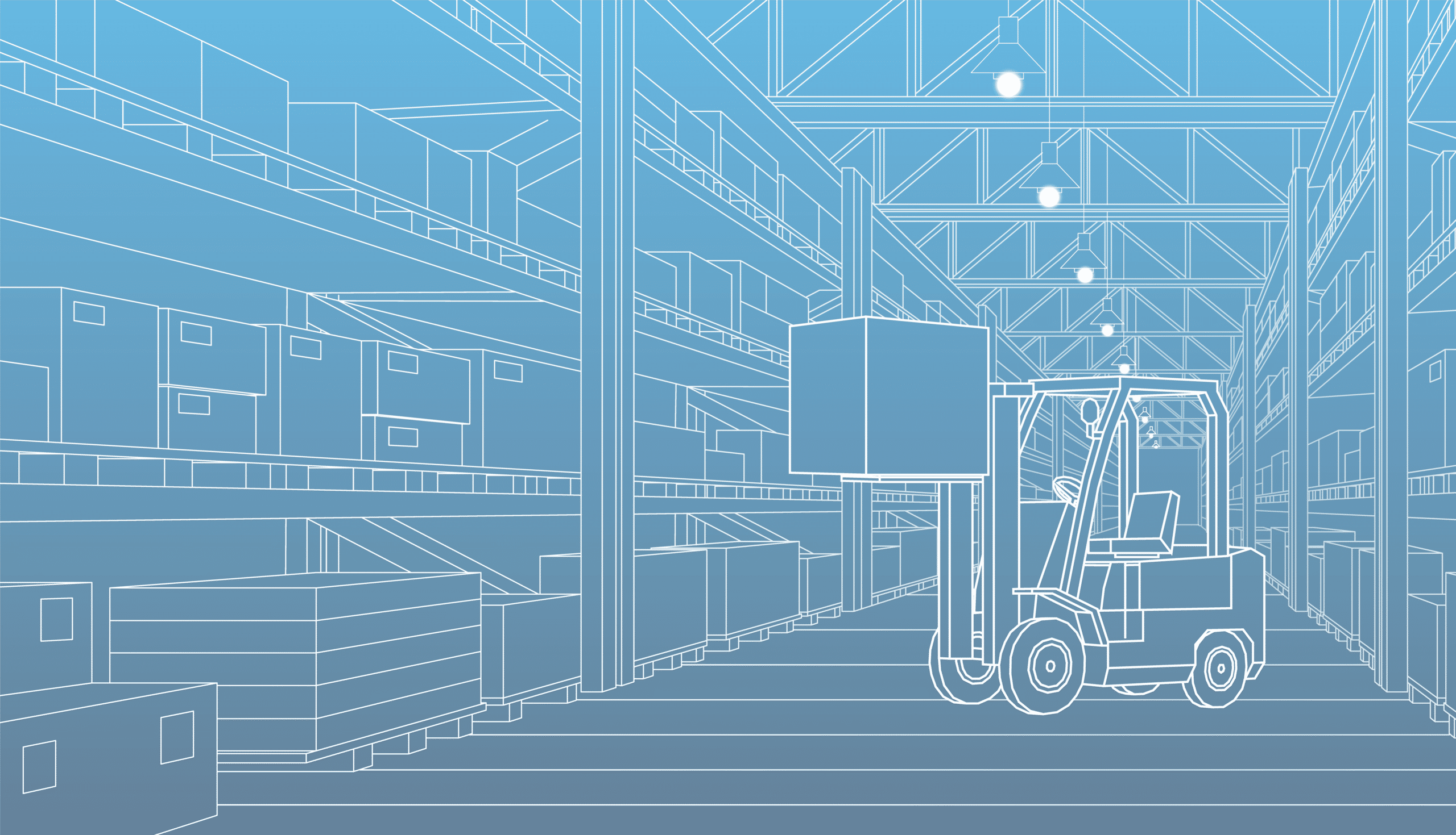 sketch of forklift in warehouse