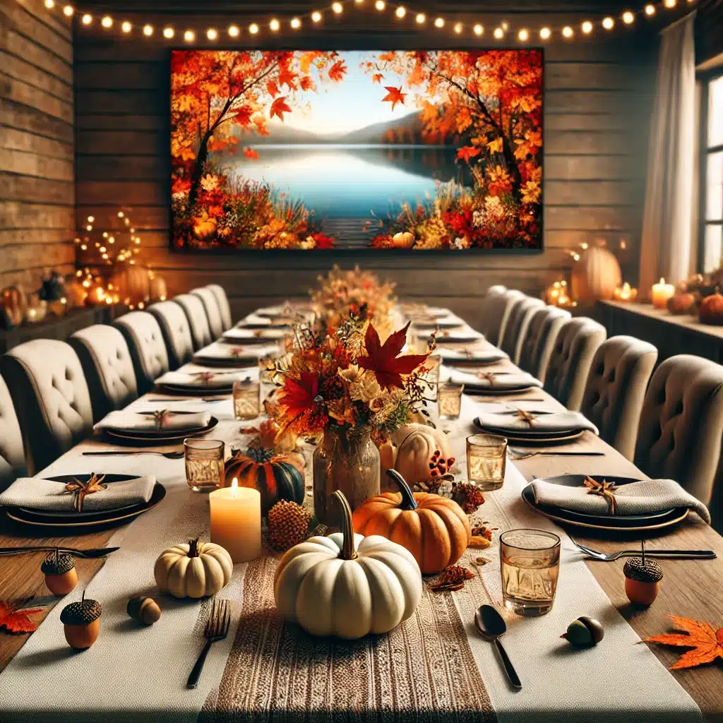 Long Dining Table Set with Fall Decorations